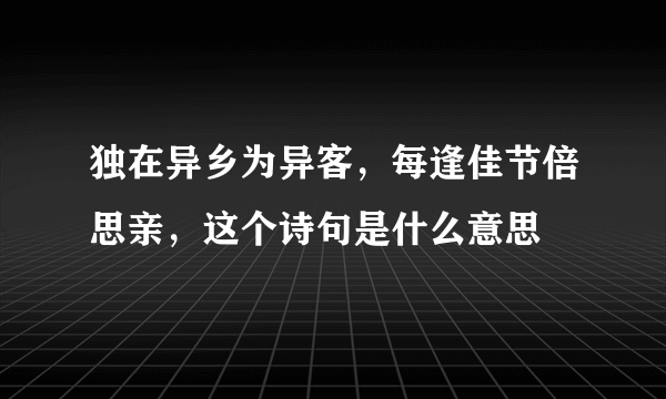 独在异乡为异客，每逢佳节倍思亲，这个诗句是什么意思