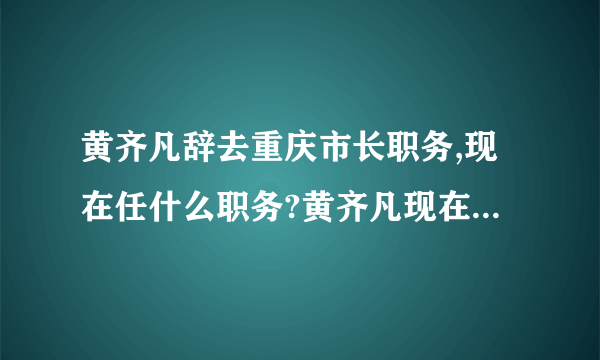 黄齐凡辞去重庆市长职务,现在任什么职务?黄齐凡现在在哪任职？