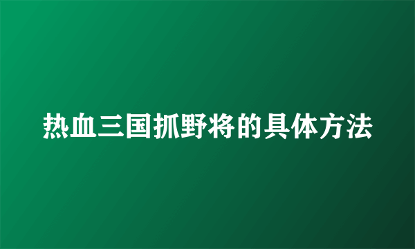 热血三国抓野将的具体方法