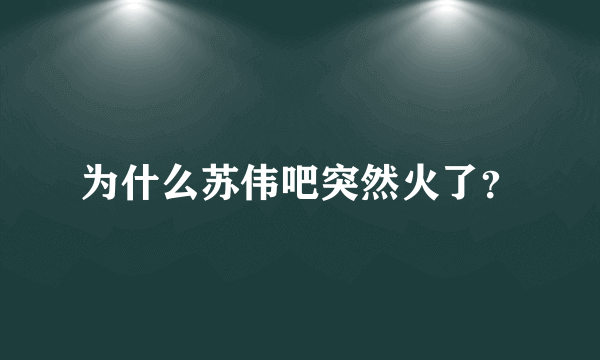 为什么苏伟吧突然火了？