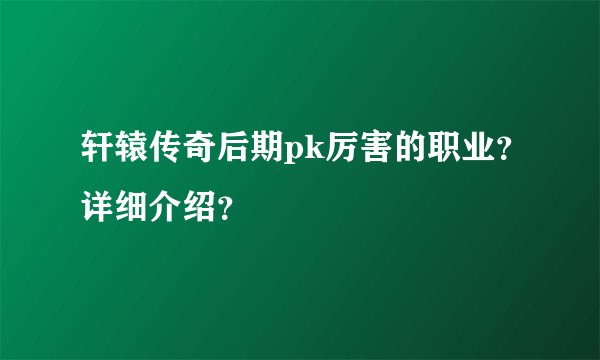 轩辕传奇后期pk厉害的职业？详细介绍？