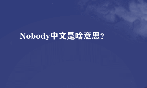 Nobody中文是啥意思？