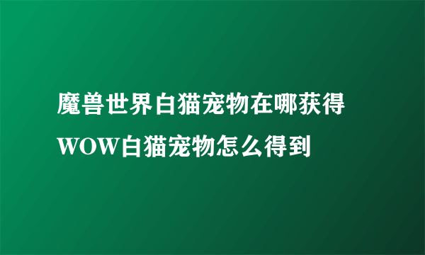 魔兽世界白猫宠物在哪获得 WOW白猫宠物怎么得到