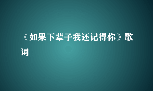 《如果下辈子我还记得你》歌词