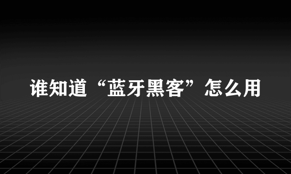 谁知道“蓝牙黑客”怎么用