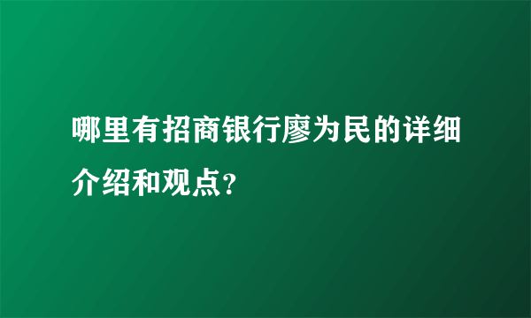 哪里有招商银行廖为民的详细介绍和观点？