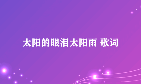 太阳的眼泪太阳雨 歌词