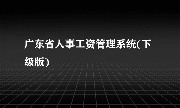 广东省人事工资管理系统(下级版)