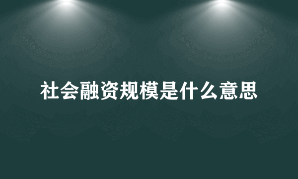 社会融资规模是什么意思