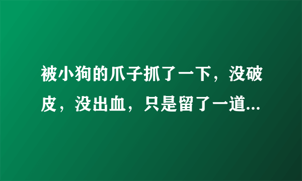 被小狗的爪子抓了一下，没破皮，没出血，只是留了一道白印，过了两个多小时，用酒精擦了，没感觉到疼，当