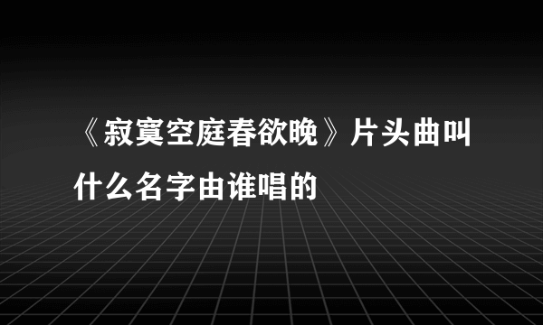 《寂寞空庭春欲晚》片头曲叫什么名字由谁唱的