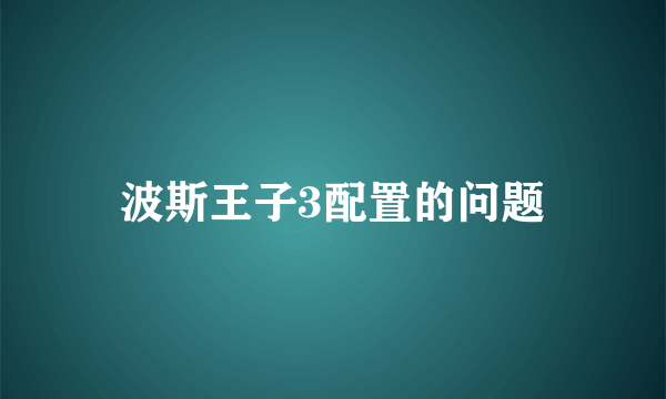 波斯王子3配置的问题