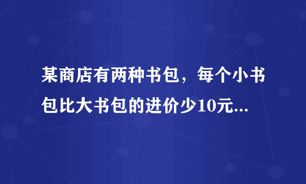 某商店有两种书包，每个小书包比大书包的进价少10元，而它们的售后利润额相同。