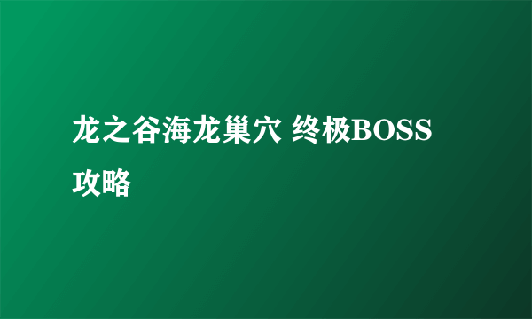 龙之谷海龙巢穴 终极BOSS 攻略