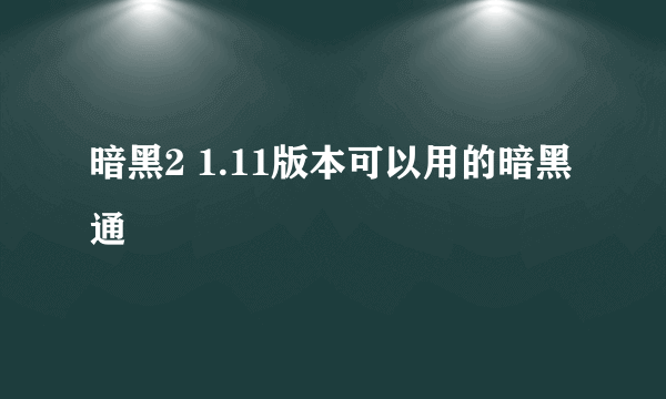 暗黑2 1.11版本可以用的暗黑通