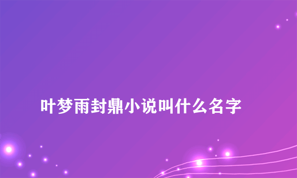 
叶梦雨封鼎小说叫什么名字

