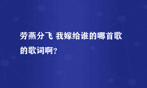 劳燕分飞 我嫁给谁的哪首歌的歌词啊？