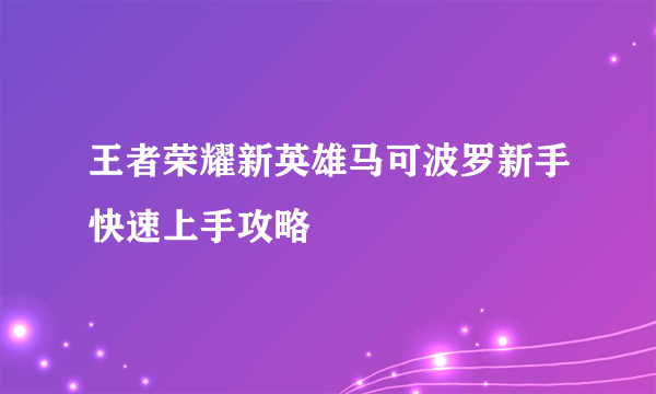 王者荣耀新英雄马可波罗新手快速上手攻略