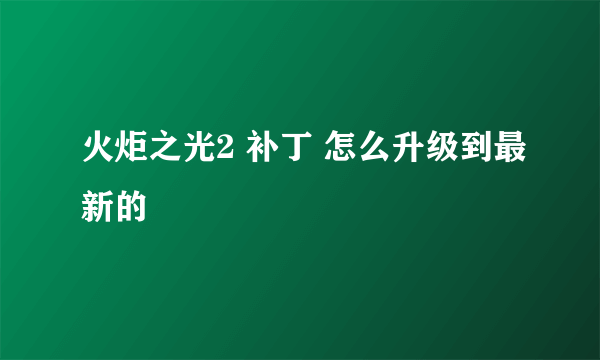 火炬之光2 补丁 怎么升级到最新的