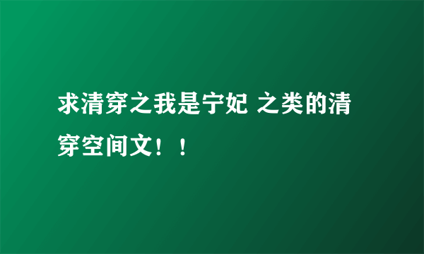 求清穿之我是宁妃 之类的清穿空间文！！