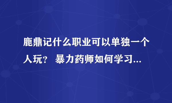 鹿鼎记什么职业可以单独一个人玩？ 暴力药师如何学习技能和加点