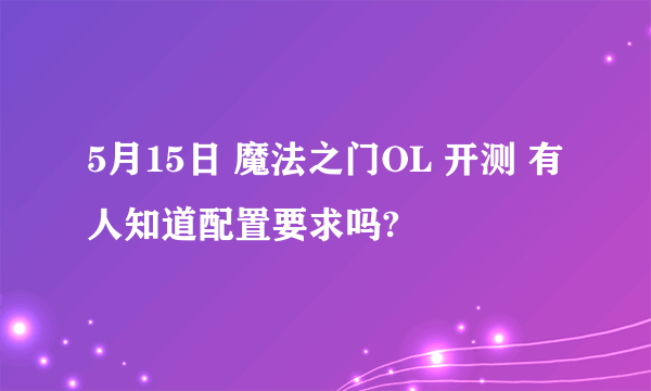 5月15日 魔法之门OL 开测 有人知道配置要求吗?