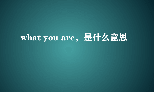 what you are，是什么意思