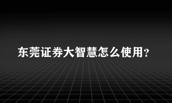 东莞证券大智慧怎么使用？