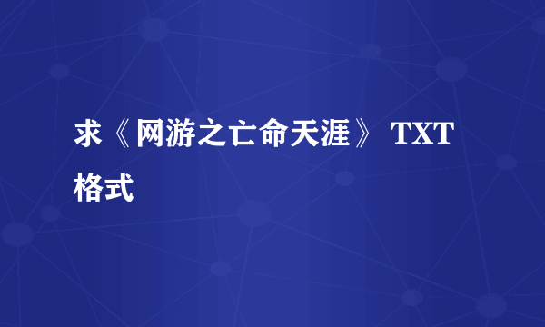 求《网游之亡命天涯》 TXT格式