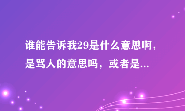 谁能告诉我29是什么意思啊，是骂人的意思吗，或者是#29是意思啊，要有寓意的，谢谢啊