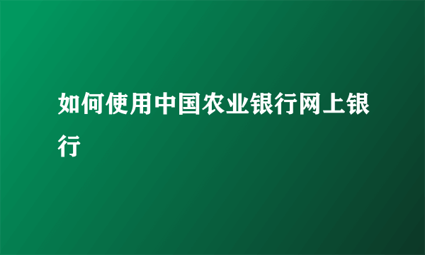 如何使用中国农业银行网上银行