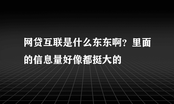 网贷互联是什么东东啊？里面的信息量好像都挺大的