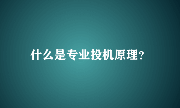 什么是专业投机原理？