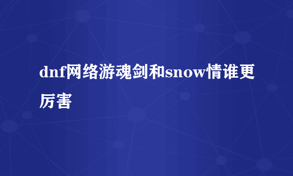 dnf网络游魂剑和snow情谁更厉害