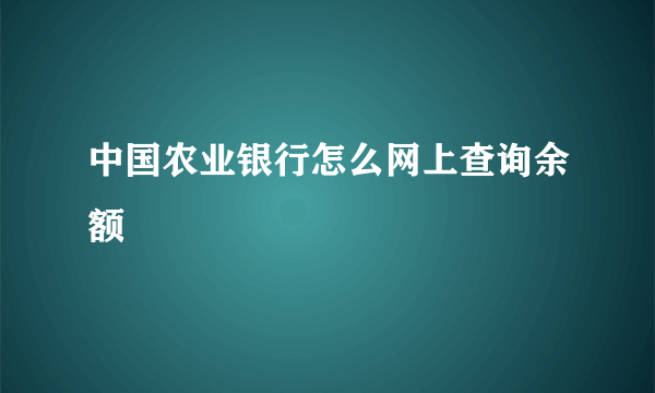 中国农业银行怎么网上查询余额