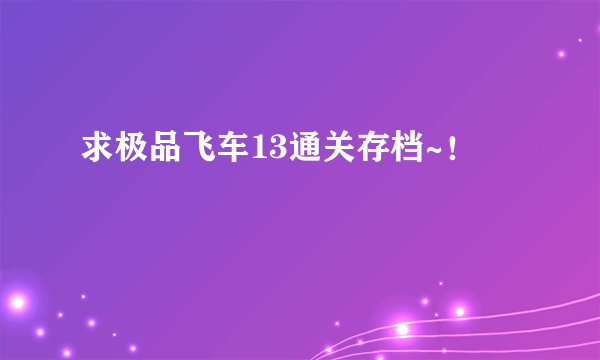 求极品飞车13通关存档~！