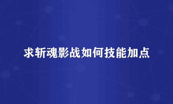 求斩魂影战如何技能加点