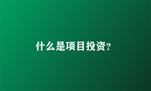 什么是项目投资？