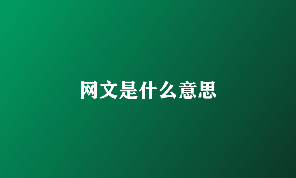 网文是什么意思