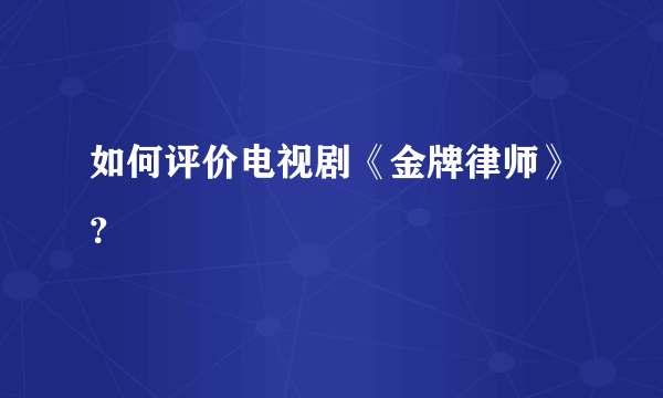 如何评价电视剧《金牌律师》？