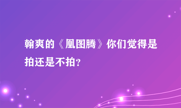 翰爽的《凰图腾》你们觉得是拍还是不拍？