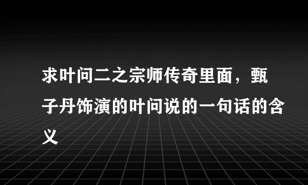 求叶问二之宗师传奇里面，甄子丹饰演的叶问说的一句话的含义