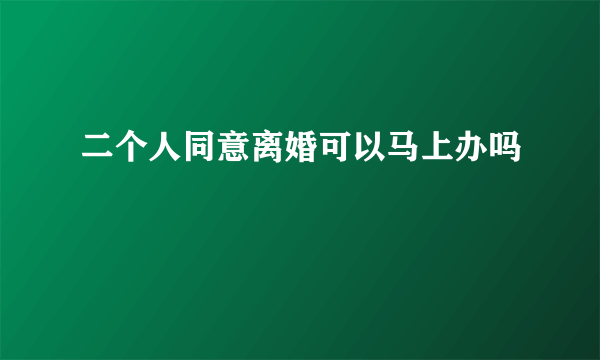 二个人同意离婚可以马上办吗