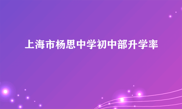 上海市杨思中学初中部升学率