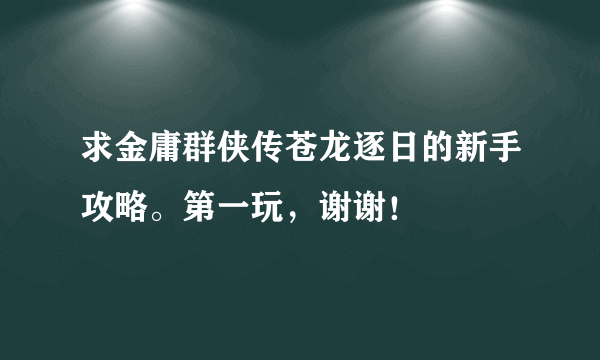 求金庸群侠传苍龙逐日的新手攻略。第一玩，谢谢！