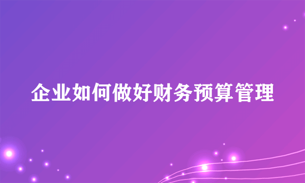 企业如何做好财务预算管理