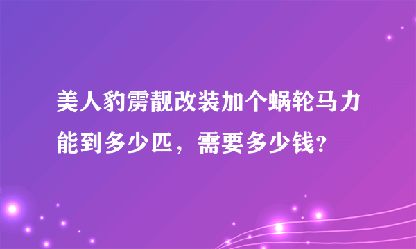 美人豹雳靓改装加个蜗轮马力能到多少匹，需要多少钱？