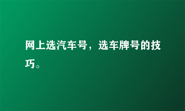 网上选汽车号，选车牌号的技巧。