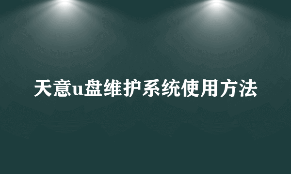 天意u盘维护系统使用方法