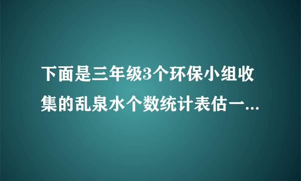 下面是三年级3个环保小组收集的乱泉水个数统计表估一估算一算哪个小队平均每天收集的矿泉水瓶最多，